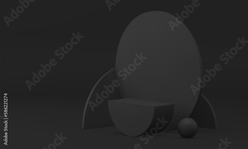 Black 3d podium geometric platform showcase design unstable semicircle foundation circle wall vector