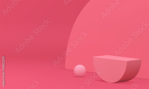 3d podium pink showroom geometric design semicircle sphere decor element realistic vector