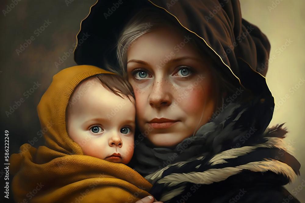 A painting of a woman holding a baby, mothers day painting, figurative art, detailed painting generated ai A painting of a woman holding a baby, mothers day painting, figurative art, detailed painting generated ai