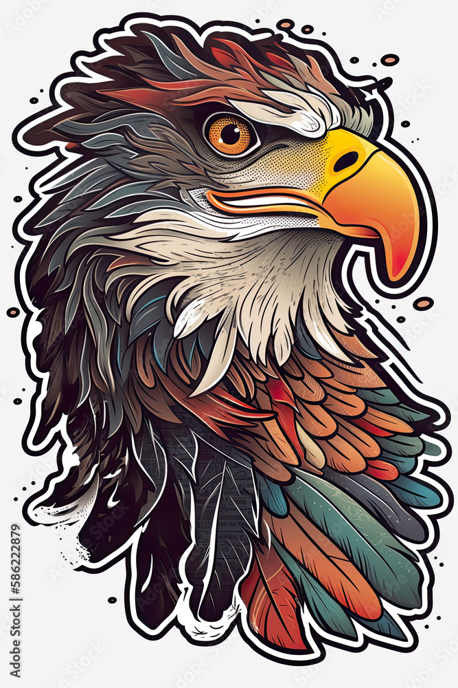 Fototapeta premium Gorgeous birds sticker design, owl, eagle, flying apex predators. Generative ai
