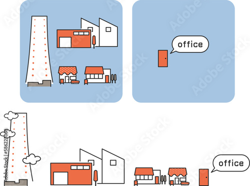 企業規模を単体とグループ化した表現　セット　イラスト素材
