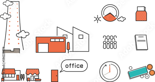 企業規模と雇用条件のシンボル　セット　イラスト素材
