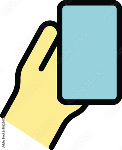 Holding device icon outline vector. Hand smartphone. Smart cellphone color flat