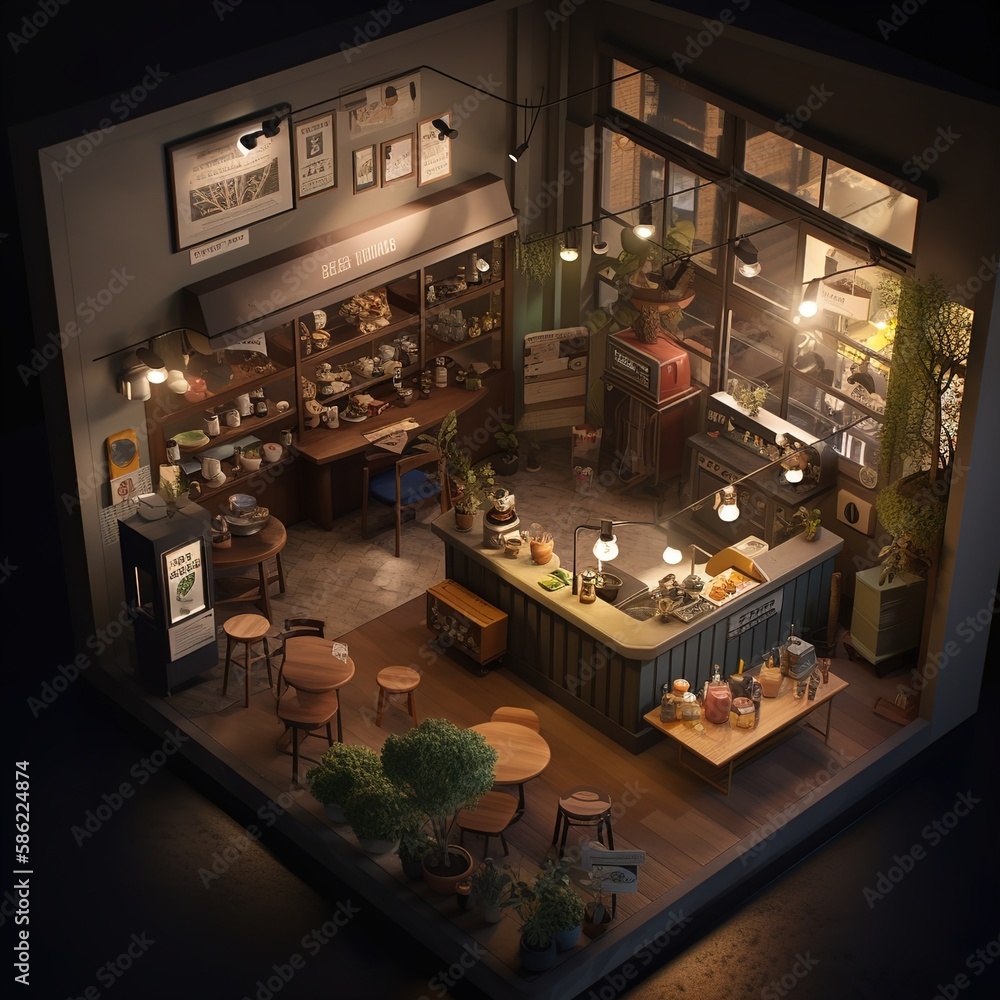 isometric diorama of the interior of a beautiful model