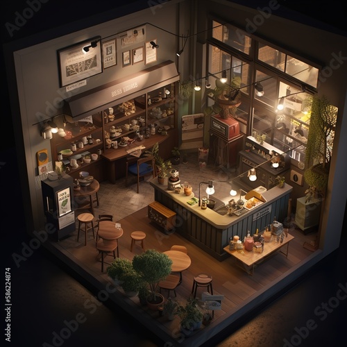 isometric diorama of the interior of a beautiful model