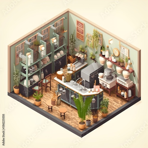 isometric diorama of the interior of a beautiful model