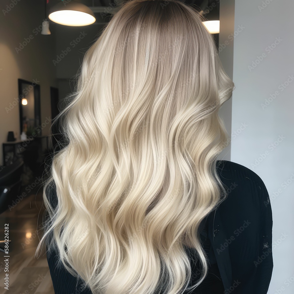 Naklejka premium beautiful blonde hair of a woman back view, generative AI