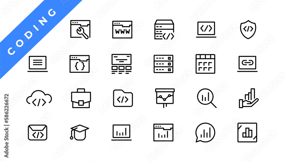 Set of web Development & Coding icons. Line art style icons bundle. vector illustration Set of web Development & Coding icons. Line art style icons bundle. vector illustration