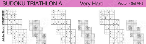 A set of 3 very hard scalable sudoku Triathlon A puzzles suitable for kids, adults and seniors and ready for web use, or to be compiled into a standard or large print activity book.