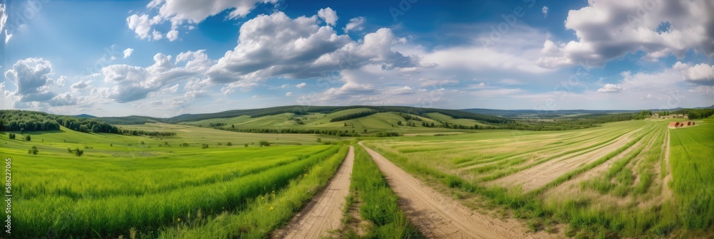 panorama of the green landscape, generative AI