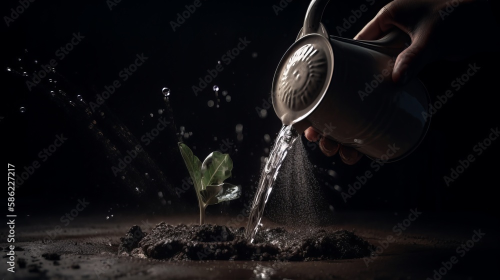 An image of a person holding a watering can, pouring water over the Earth to symbolize our responsibility to nourish and care for the planet - Generative AI