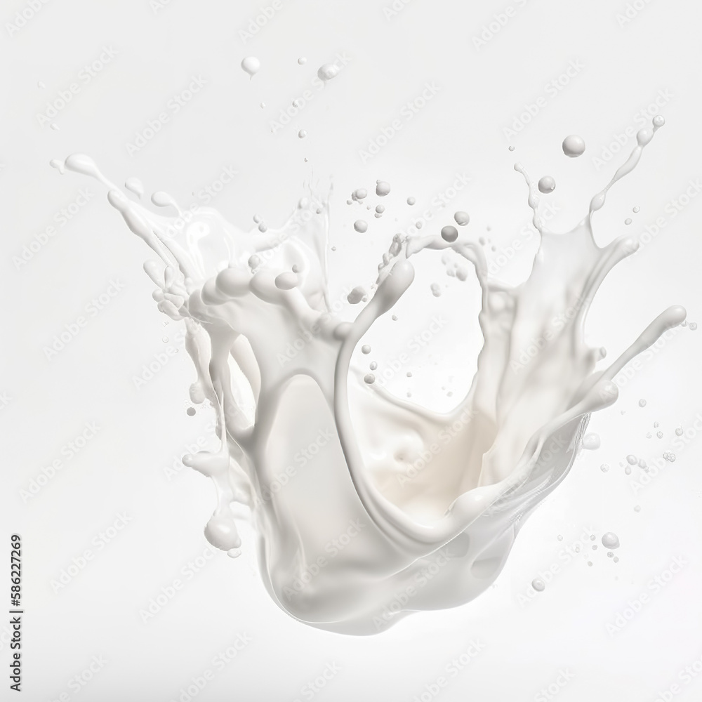 Milk drops and splashes isolated on white background. Generative AI
