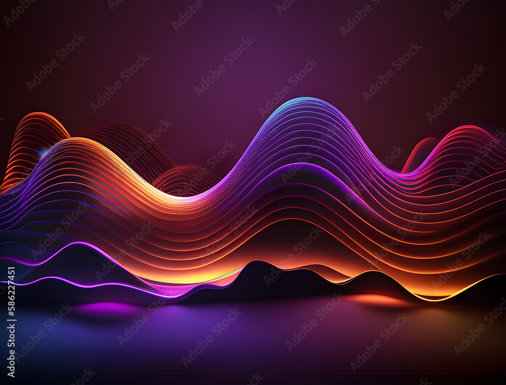 Illustration of abstract wave background with neon light color, Generative AI image