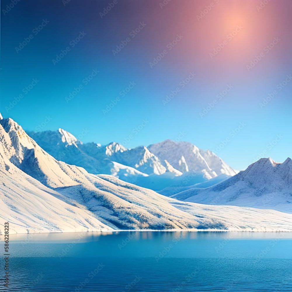 lake and snowy mountains