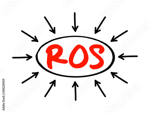 ROS Return On Sales - measure of how efficiently a company turns sales into profits, acronym text concept with arrows