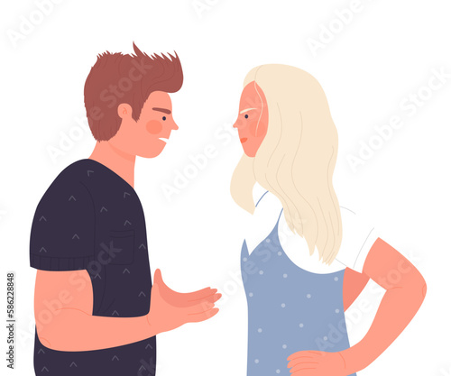 Arguing angry couple. Fighting partners, relationship quarreling vector illustration