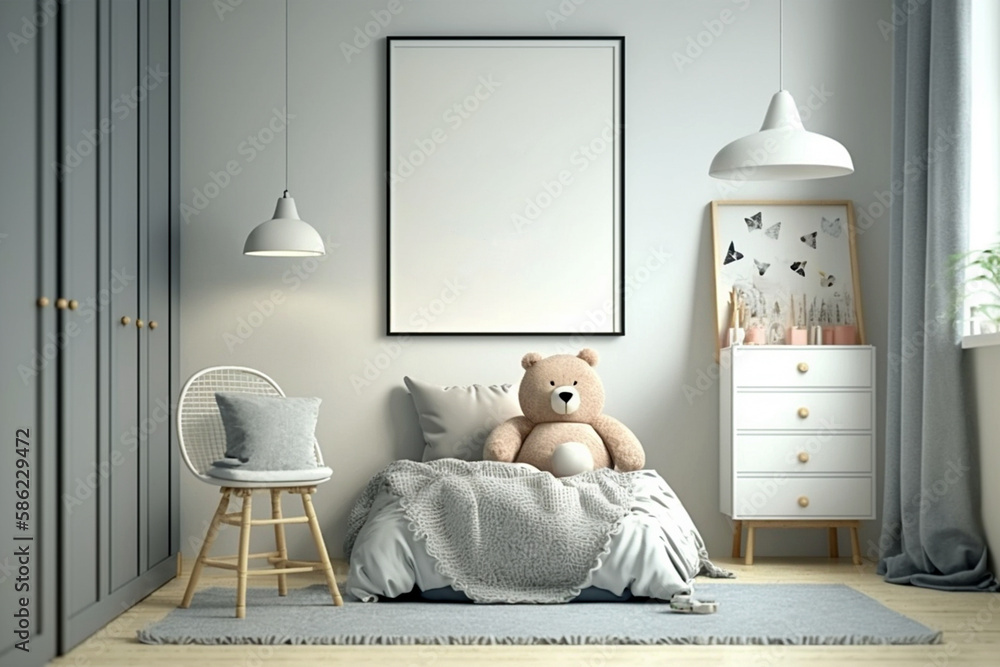 Modern minimalist nursery room in scandinavian style. Baby room