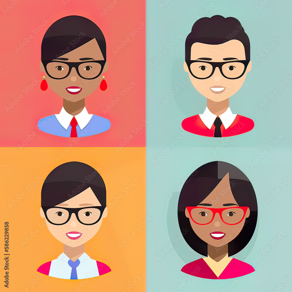 Fototapeta premium Diversity in office, cartoon avatar. Generative ai