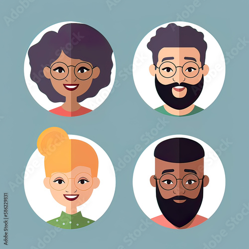 Diversity in office, cartoon avatar. Generative ai