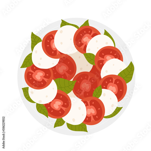 Mozzarella and tomato salad. Italian cuisine dish, healthy food, caprese salad vector illustration