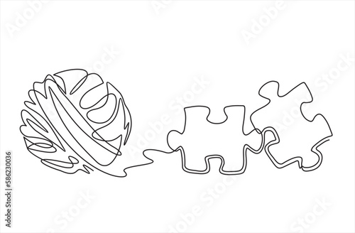 Chaos and order abstract minimalist concept vector illustration. Metaphor of disorganized difficult problem, mess with black single continuous tangle thread in need of unraveling isolated on white