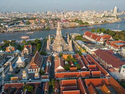 Photography Aerial view Temple of dawn Wat Arun sunset light sightseeing travel