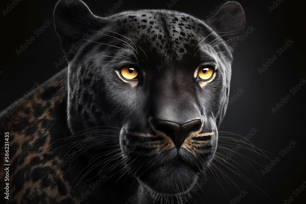 black panther face on black background. Generative AI