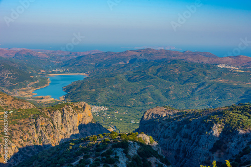 Panorama view of Cretan countryside with Aposelemis dam, Grecee photo