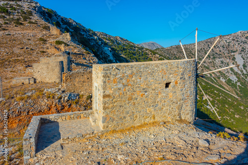 Windmills of Seli Ambelou at Greek island Crete photo