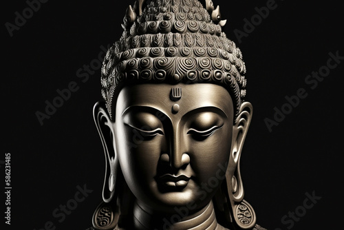 Buddha face on black background Generative AI