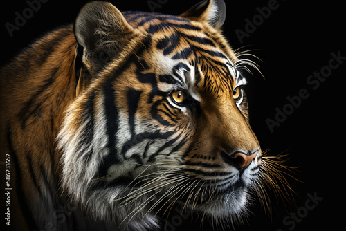 tiger face on black background. Generative AI © Melinda Nagy