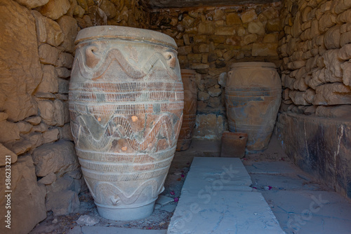 Amphoras at Minoan Palace of Phaistos at Greek island Crete photo