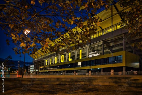 Bild auf Leinwand Alemannia Aachen's Tivoli football stadium in the evening with clear sky