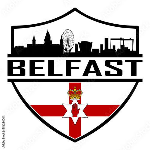 Belfast Northern Ireland Skyline Silhouette Sunset Travel Souvenir Sticker Logo Badge Stamp Emblem Coat of Arms Vector Illustration SVG