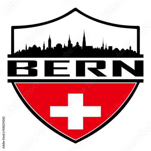 Bern Switzerland Skyline Silhouette Sunset Travel Souvenir Sticker Logo Badge Stamp Emblem Coat of Arms Vector Illustration SVG