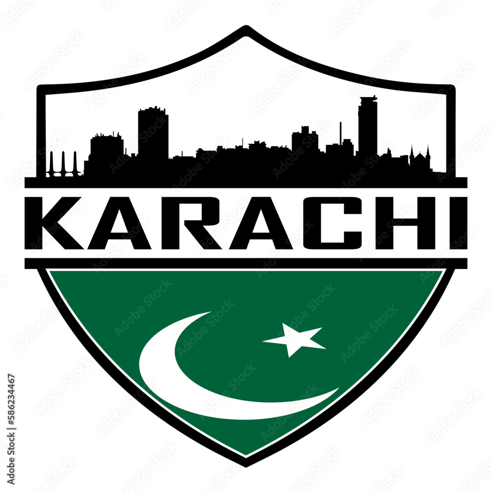 Karachi Pakistan Skyline Silhouette Sunset Travel Souvenir Sticker Logo