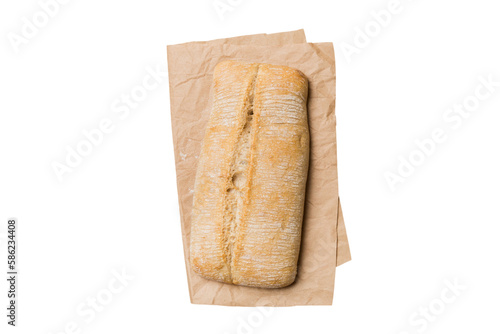 Fresh Homemade Whole Wheat Bread. bread on napkin isolated on white background, fresh bread top view