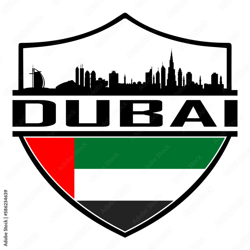 Dubai Uae Skyline Silhouette Sunset Travel Souvenir Sticker Logo Badge ...