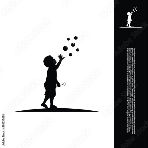 Silhouette of a little boy playing with bubbles vector illustration design.Kids logo modern. Creative design