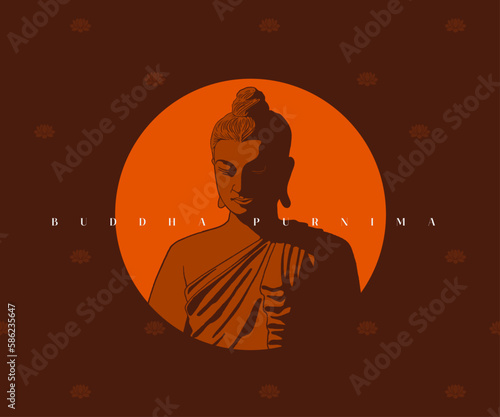 Buddha Purnima wishes greetings with a buddha minimal vector illustration. Can be used for posters, banners, greetings, and print design