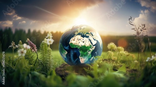 earth in the grass  - Generative AI © ImageMaster