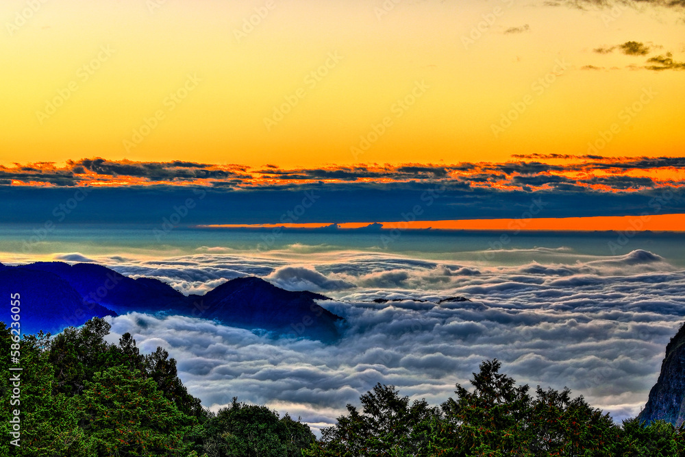 Fascinating,vast sea of cloud and mountain scenery at sunset,clear golden sky,scenic dreamy view. Alishan ,Chiayi,Taiwan.for branding,calender,postcard,screensave,wallpaper,website.High quality photo Fascinating,vast sea of cloud and mountain scenery at sunset,clear golden sky,scenic dreamy view. Alishan ,Chiayi,Taiwan.for branding,calender,postcard,screensave,wallpaper,website.High quality photo