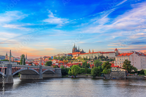 Obraz na płótnie Old town of Prague. Czech Republic over river Vltava with Saint Vitus cathedral on skyline. Praha panorama landscape view. w salonie