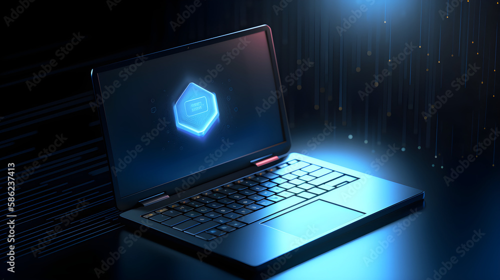 Illustration of a Laptop in the Cyberspace Illustration of a Laptop in the Cyberspace