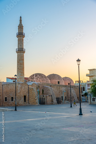 Sunrise view of Neratze Mosque in Greek town Rethimno photo