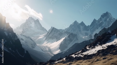 Magnificent mountains with snow-capped peaks - Generative AI