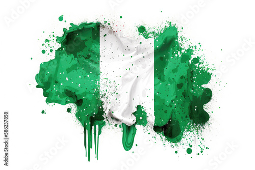 Nigeria Flag Expressive Watercolor Painted With an Explosion of Color, Movement and Artistic Flair photo