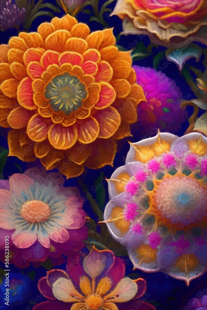Creative composition of multicolored flowers Creative composition of multicolored flowers