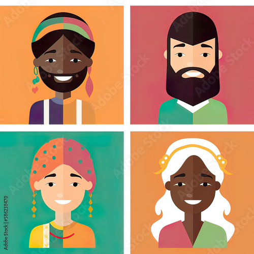 In style with diversity outfit and people. pretty cartoon avatar. Generative ai