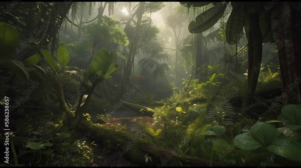 Rainforest revival with flourishing flora and fauna - Generative AI